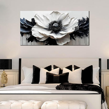 HUBOSKN Black and White Flower Wall Art for Bedroom - Large Canvas Wall Art Living Room - Floral Wall Decor for Teen Girls Size 29" x 59"