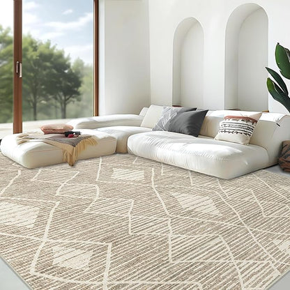 Area Rug for Living Room 9x12: Large Washable Boho Moroccan Rugs Geometric Neutral Rug, Non-Slip Foldable Morden Farmhouse Indoor Floor Carpet for Bedroom Dining Table Home(Cream Beige, 9'X12')