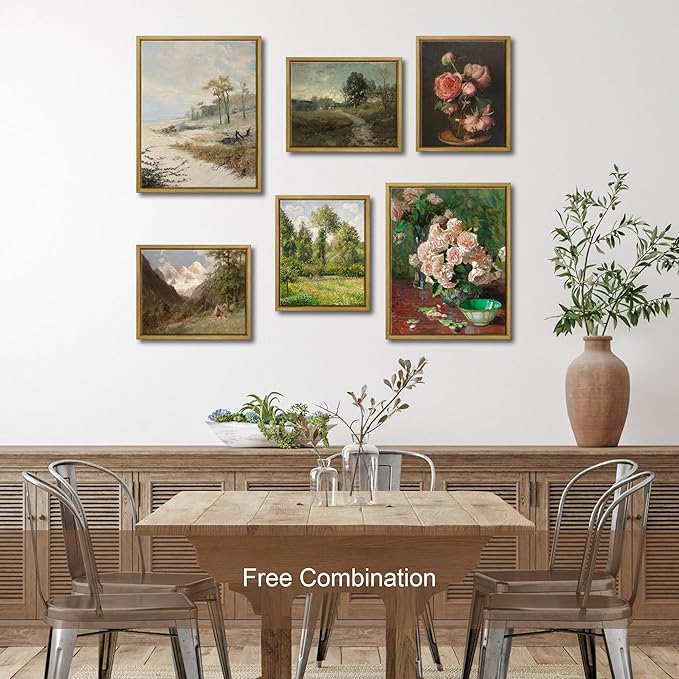 Pyradecor Framed Wall Art Vintage Coquette Room Decor Pfingstrosen Canvas Prints Classical Floral Painting for Living Room Bedroom Farmhouse Decorations