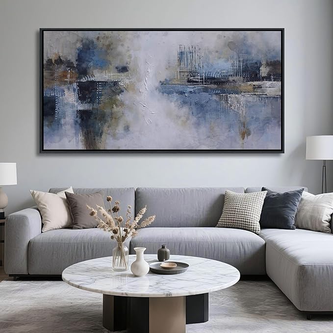 AJAZIKO Abstract Canvas Wall Art, Blue Wall Art for Living Room Modern Artwork for Walls, Pictures for Above Bed, Large Decor for Bedroom and Office Contemporary Wall Decor 24×48IN