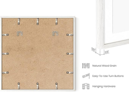 HAUS AND HUES White Oak Wood 20x20 Picture Frames - Set of 9, Square Frames with Mat, Premium White Frames for Posters and Artwork (20x20 in, White, Set of 9)