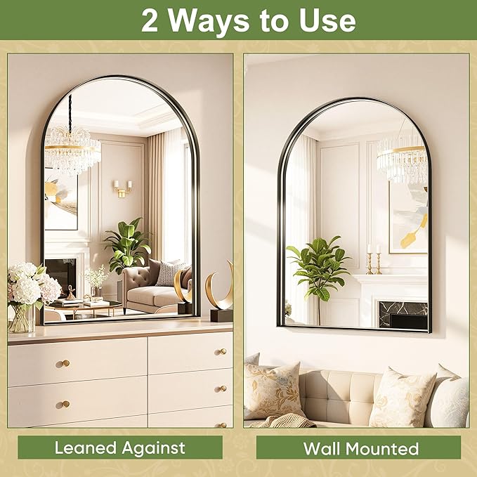 Arched Bathroom Mirror, 30x40 Inch Black Arched Wall Mirror with Metal Deep Frame, Arch Mirrors for Wall Decor, Vanity, Entryway, Living Room