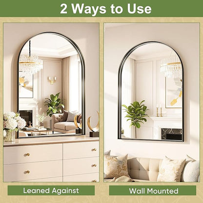 Arched Bathroom Mirror, 30x40 Inch Black Arched Wall Mirror with Metal Deep Frame, Arch Mirrors for Wall Decor, Vanity, Entryway, Living Room