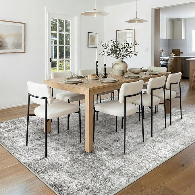 RELEANY Washable Area Rugs 5'x8' Non-Slip Modern Abstract Soft for Living Room Entryway Bedroom Nursery, Print Pattern, Gray White Grey