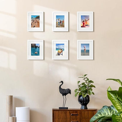 upsimples 8x10 Picture Frame Set of 3, Made of High Definition Glass for 5x7 with Mat or 8x10 Without Mat, Wall Mounting Photo Frames, White