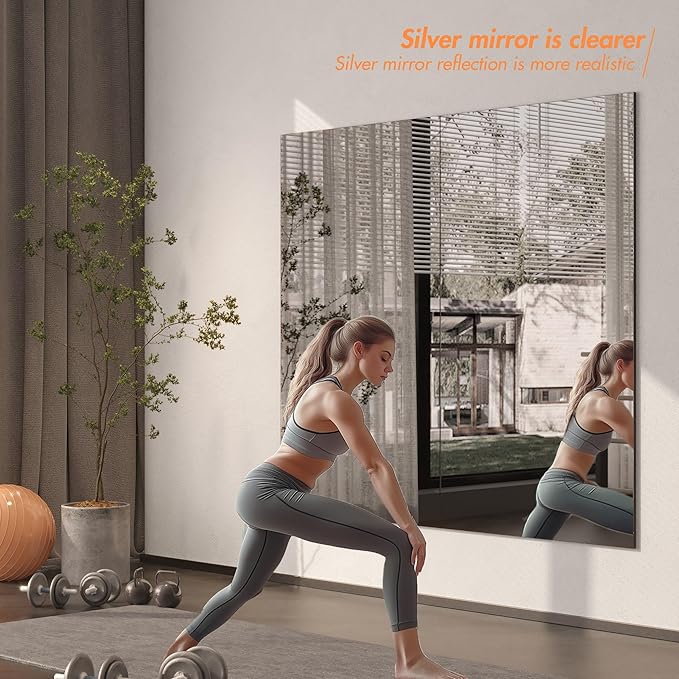 Hasipu Home Gym Workout Mirror 40" L x 30" W-2pcs Large Full Length Mounted Full Body Frameless Mirror for Workout, Yoga, Garage, Bedroom, Dance