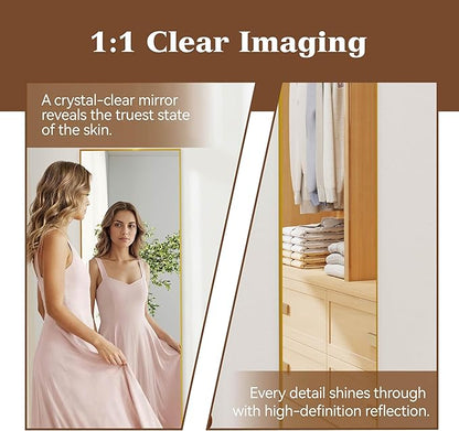 NARCISSUS 47x14 Mirror Door Hanging Full Length,Over Door or Wall Mounted Aluminum Alloy Frame Tempered Glass Rectangle Full Body Mirrors for Bedroom Dressing Living Room Bathroom 47 inch Gold