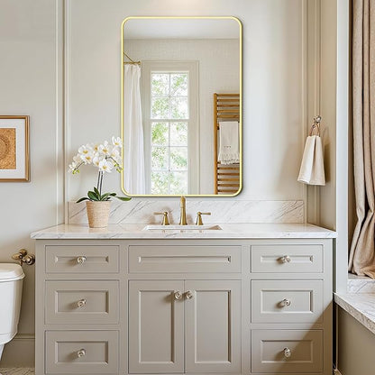 Bathroom Vanity Mirror for Wall, 30"x20" Wall Mounted Bathroom Mirror for Over Sink with Sturdy Metal Frame, Vertical or Horizontal, Living Room, Bedroom, Entryway(Gold)