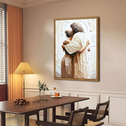 AKWISH Floating Frame Jesus Embracing Woman Canvas Wall Art, Safe in His Arms Pictures Canvas Print Posters Wall Decor, Christian Wall Art Home Decor for Living & Prayer Room 24x36 inch