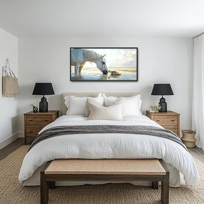 Ocean Beach Landscape Large Wall Art for Living Room Horse Framed Canvas Decor Coastal Sea Turtle Prints Painting Pictures Extra Large Seascape Artwork for Bedroom Bathroom Office Home Decor 30"x60"