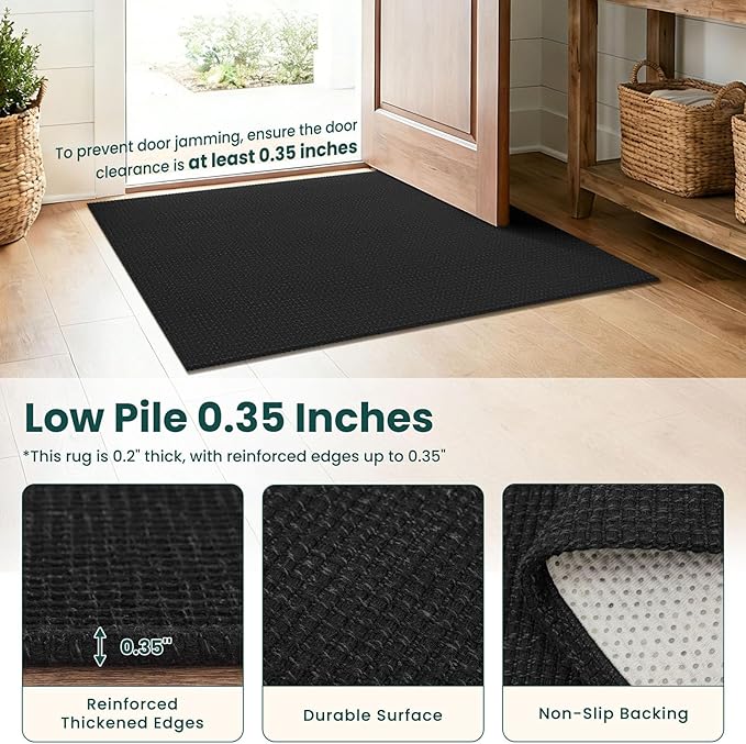 KOZYFLY Black Runners for Hallway 2.5'x8', Washable Runner Rug, Woven Non Slip Kitchen Runner, Braided Entryway Rug, Floor Carpet for Foyer, Bedroom, Hall, Black/Dark Grey