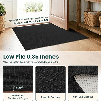 KOZYFLY Black 2x14 Runners Rugs for Hallway, Long Washable Runner Rug, Woven Non Slip Kitchen Runner, Flatweave Entryway Rug, Floor Carpet for Entry, Aisle, Hall, Black/Dark Grey