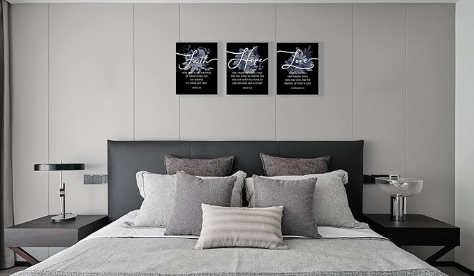 Faith, Hope & Love Bible Verse Inspirational Wall Art, Christian Canvas Wall Art, A Great Religious Decor Gift for Living Room & Bedroom, (8 X 10in X 3 pcs) Framed (Black)