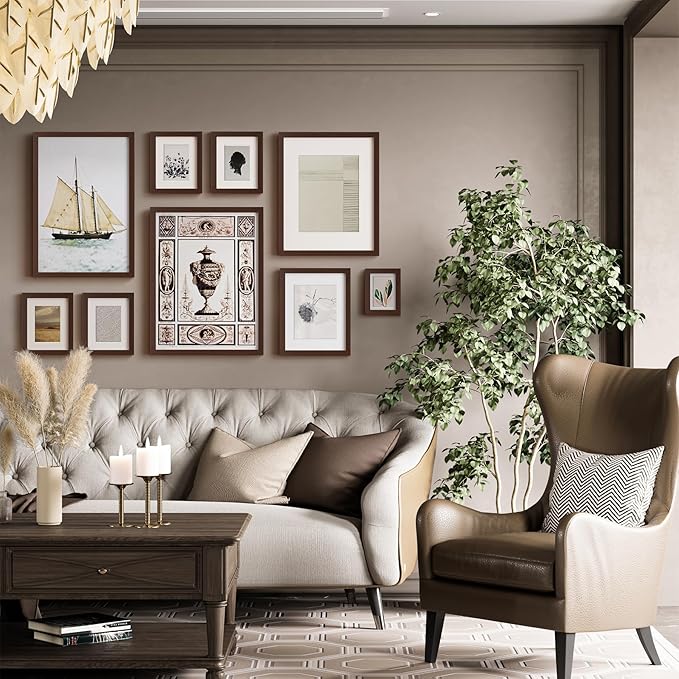 Momentworth 20x24 Picture Frame with Mat for 16x20 Set of 3, Dark Brown Wood Grain 20x24 Frame for Wall Mounting (3 Pack, Walnut)