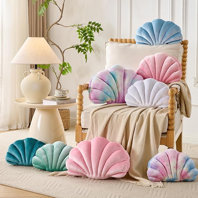 XIAIJIA Seashell Decorative Pillow Shell Shaped Throw Pillow 3D Insert Beach Pillow Soft Velvet Pillow Sea Ocean Decoration Couch Bed Pillow Cushions(Teal,18 X 13 inch)
