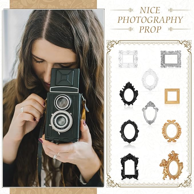 Yulejo 10 Pcs Vintage Gold Mini Frames Set, Baroque Victorian Ornate Decorative Frames for Gallery Wall Decor, DIY Jewelry Display, Antique Frame for Home, Wedding, Room, No Glass or Backing (Retro)