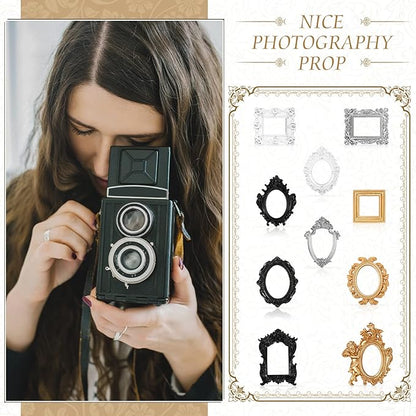 Yulejo 10 Pcs Vintage Gold Mini Frames Set, Baroque Victorian Ornate Decorative Frames for Gallery Wall Decor, DIY Jewelry Display, Antique Frame for Home, Wedding, Room, No Glass or Backing (Retro)