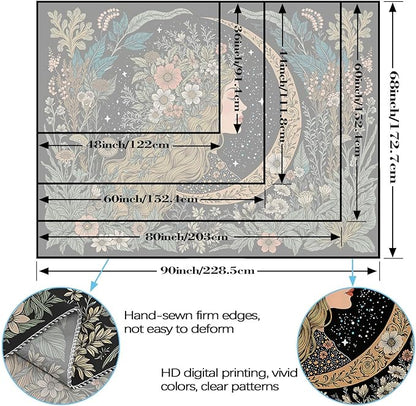 Neasow Moon Girl Floral Tapestry, Botanical Nature Wall Art, Boho Aesthetic Mystic Decor for Living Room Bedroom Home, Green 44x60 inches