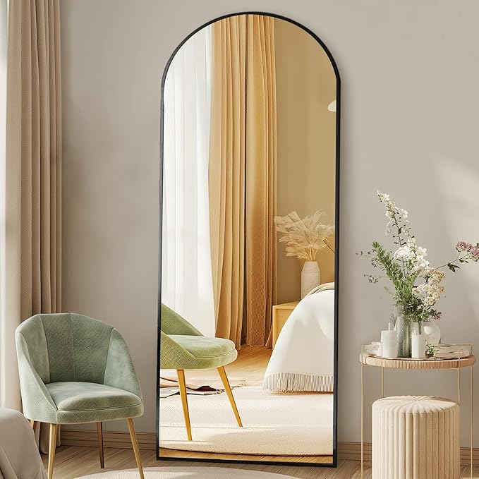 NEWBULIG Arched Mirror Full Length, 58"x19" Body Wall Mirrors with Shatter-Proof Glass, Upgraded Floor Standing Mirror, Hanging or Leaning, with Stand Aluminum Alloy Frame for Home Decor, Black