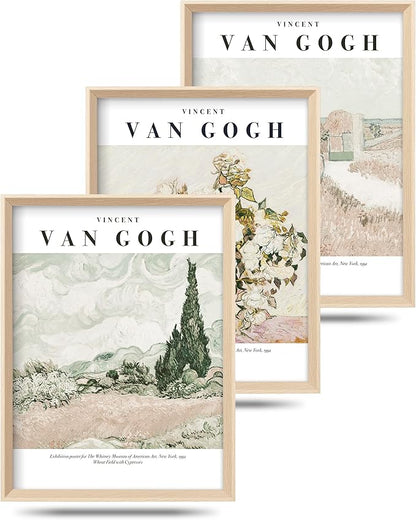 HesenDot Van Gogh High Framed Wall Art Set of 3, 12x16in Neutral Floral Canvas Prints, Abstract Landscape Artwork for Living Room Bedroom Gallery Office Home Décor