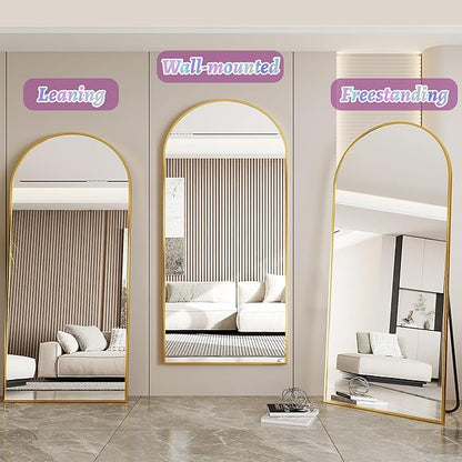 Full Length Mirror, Arched Floor Mirror Freestanding, Floor Standing Full Body Mirror with Stand for Bedroom, Hanging Mounted for Living Room Cloakroom