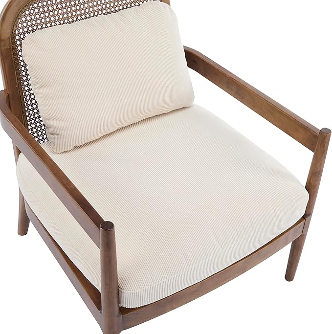 Christopher Knight Home Nadine Wooden Club Chairs Set of 2, Club Chair, Rattan Open Back Armchair, Accent Reading Sofa Chair with Cushions, Accent Chairs Set for Living Room Bedroom, Beige Stripe