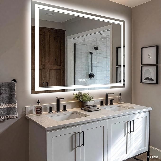 EOGOW LED Bathroom Mirror with Lights,40"x30"Backlit LED Mirror for Bathrooms with Anti-Fog,Dimmable,3 Colors Bathroom Mirror, Wall Mounted Horizontal/Vertical Vanity Mirrors,Tempered Glass