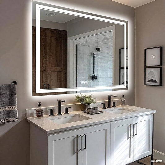 EOGOW LED Bathroom Mirror with Lights,40"x30"Backlit LED Mirror for Bathrooms with Anti-Fog,Dimmable,3 Colors Bathroom Mirror, Wall Mounted Horizontal/Vertical Vanity Mirrors,Tempered Glass