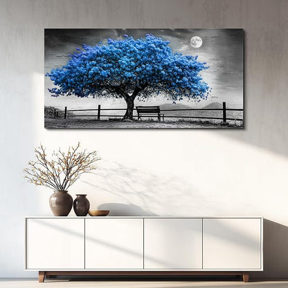 FUHAIHUA Large Wall Decor For Living Room Canvas Wall Art For Office Modern Wall Decorations For Bedroom Black And White Landscape Painting Blue Tree Pictures Artwork Room Home Decor 24x48 In