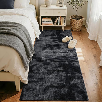 FinRèc 2x6 Washable Runner Rugs for Kitchen Hallway Bedroom, Low Pile Thin Ultra Soft Shag Rug, Non-Slip Carpet Indoor for Home Decor (Tie-dye Dark Grey)