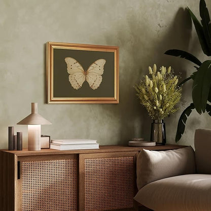 JLTULT Gold Frame White Butterfly Wall Art Print on Dark Green Background, Vintage Framed Wall Decor for Living Room, Bedroom, Office 12x16 Inch Fade-Resistant Print Easy to Hang
