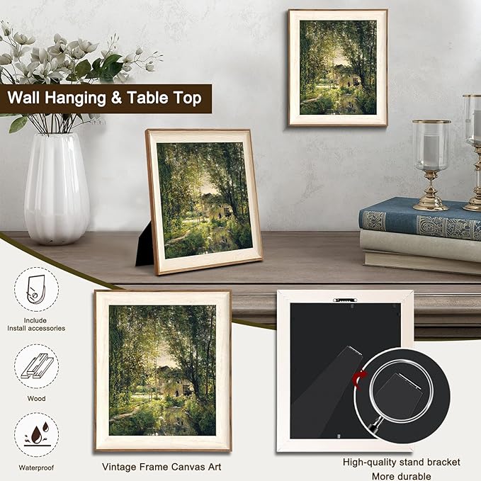uniro Framed Canvas Wall Art, Vintage Summer Country Landscape Oil Painting, Retro Aesthetic Artwork for Wall Home Living Room Bathroom Bedroom Farmhouse Wall Decor - 10"x12"