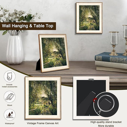 uniro Framed Canvas Wall Art, Vintage Summer Country Landscape Oil Painting, Retro Aesthetic Artwork for Wall Home Living Room Bathroom Bedroom Farmhouse Wall Decor - 10"x12"