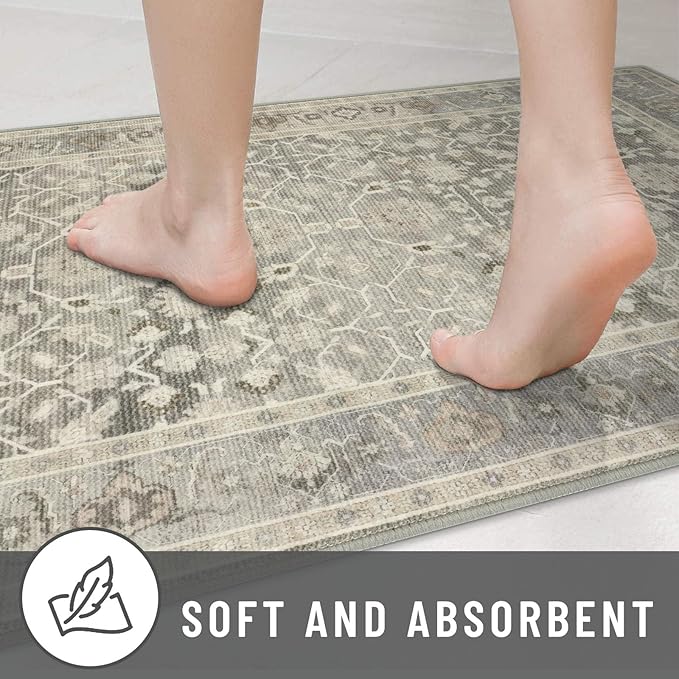 KUTA Vintage Washable Runner Rug, 2x6 Beige Runners for Hallways Non-Slip Kitchen Rugs Ultra Thin Soft Printed Oriental Floral Floor Carpet for Laundry Bedroom Living Room Nursery