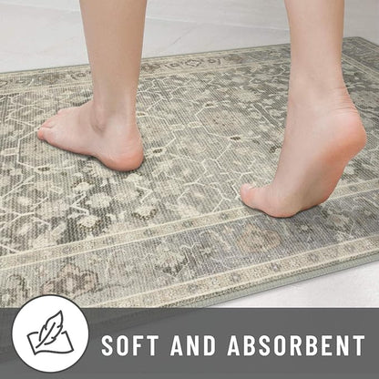 KUTA Vintage Washable Runner Rug, 2x6 Beige Runners for Hallways Non-Slip Kitchen Rugs Ultra Thin Soft Printed Oriental Floral Floor Carpet for Laundry Bedroom Living Room Nursery
