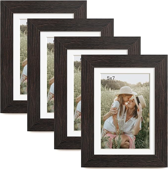 Momentworth 5x7 Picture Frame with Mat for 4x6, Distressed Black Wood Grain 5 x 7 Gallery Wall Picture Frames for Tabletop or Wall Mounting(4 Pack, Black)