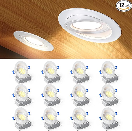Ensenior 12 Pack 4 inch Gimbal Led Recessed Light, 5CCT 2700K-5000K, 360°+90° Adjustable, Dimmable, Aluminum, CRI90+, 900LM 9W 120V, Eyeball Recessed Lighting, Directional Can Light, ETL&FCC