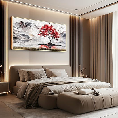 QIYILEXWART Wood Framed Canvas Wall Art For Living Room Wall Decor For Bedroom Office Wall Decorations Red Tree Painting Farmhouse Pictures Artwork Room Aesthetic Home Decor
