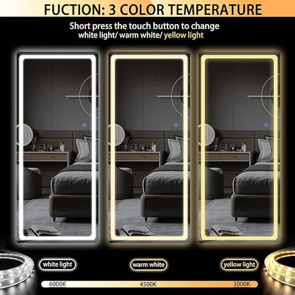 Hasipu Full Length Mirror with Lights, 61" x 22" LED Floor, Full Body Dressing Standing, Hanging Mounted Mirror, Round White