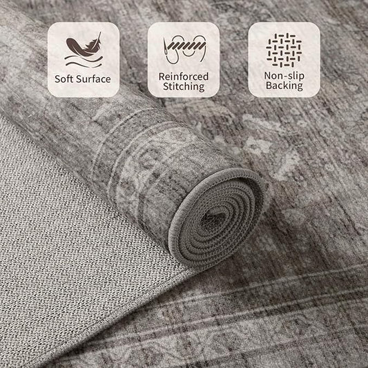 Rugxara 4ft Circle Rug, Soft Round Rug, Washable Non Slip Boho Area Rug for Living Room, Bedroom, Dining Room, Entryway, Round Rugs for Home, Patio, Office, Kids Room, Coral(Grey/Taupe)