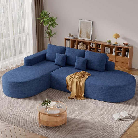 112" Modern Curved Cloud Couch, Chenille Boneless Couches for Living Room with Deep Seat, Memory Foam Compressed Modular Sectional Sofa, No Assembly Required,Navy Blue 1 PCS