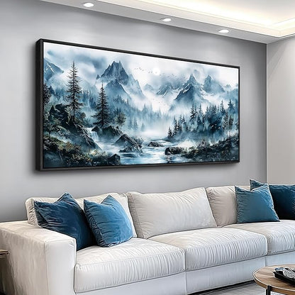 ERQINHUA Modern Home Wall Decor painting Large Canvas Wall Art For Bedroom Living Room Office Decorations Misty Forest Mural Tree Landscape Artwork Pictures Decor Aesthetics 24x48In Black Framed
