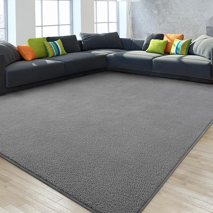 Gifeas Large Ultra Soft Modern Area Rugs for Living Room Bedroom, 6x9 Feet Grey Thickened Memory Foam Indoor Solid Minimalist Carpets, Non-Slip Comfy Rug for Boys Girls Nursery Room Home Decor