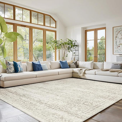 Srugn Washable Rugs 10x14 Area Rugs for Living Room,Rugs for Bedroom,Large Carpets,Ultra Soft Faux Wool Retro Dining Room Rug,Non Slip&Non-Shedding Low Pile Vintage Print Rug for Home Office Decor