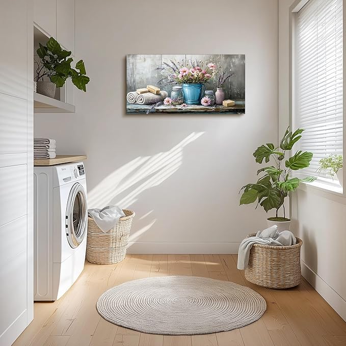 SERIMINO Still Life Flower Wall Art, Vintage Bathroom Large Wall Decor, Rustic Aesthetic Kitchen Pictures, Cottagecore Decorations for Bedroom Dining Room Laundry Room Canvas Art Prints 20"X40"