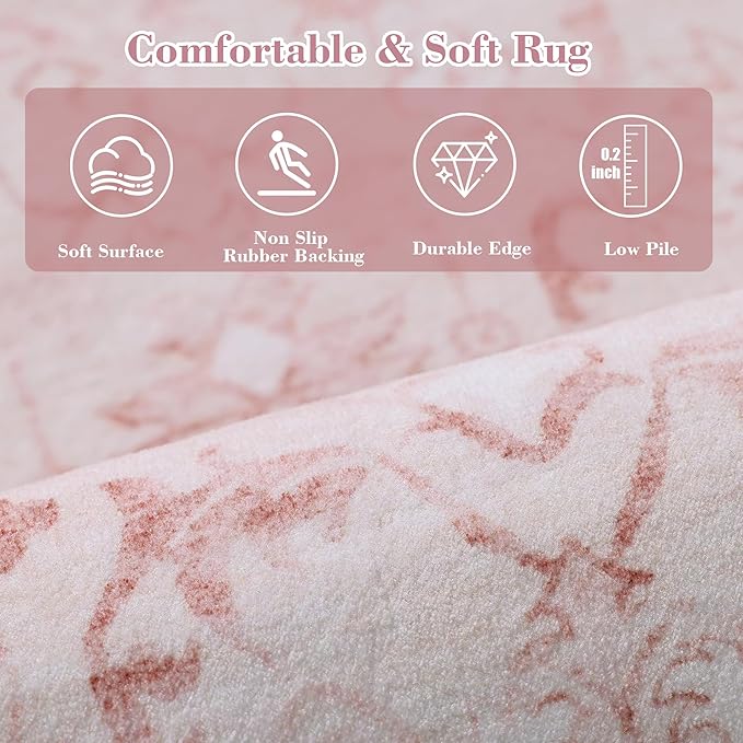 Pink 3x12 Runner Rug for Hallways Bed Side Kitchen, Boho Washable Distressed Low-Pile Floor Entryway Long Bathroom Mat, Non-Slip Laundry Room Washstand Front Carpet Green 36x144 Inch