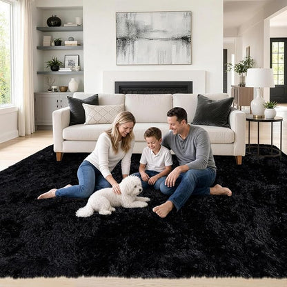 8x10 Area Rugs for Living Room: Fluffy Shag Soft Washable Rug Large Fuzzy Plush Indoor Carpet for Bedroom Nursery Playroom Kids Girls Boys Room (Black, 8'x10')