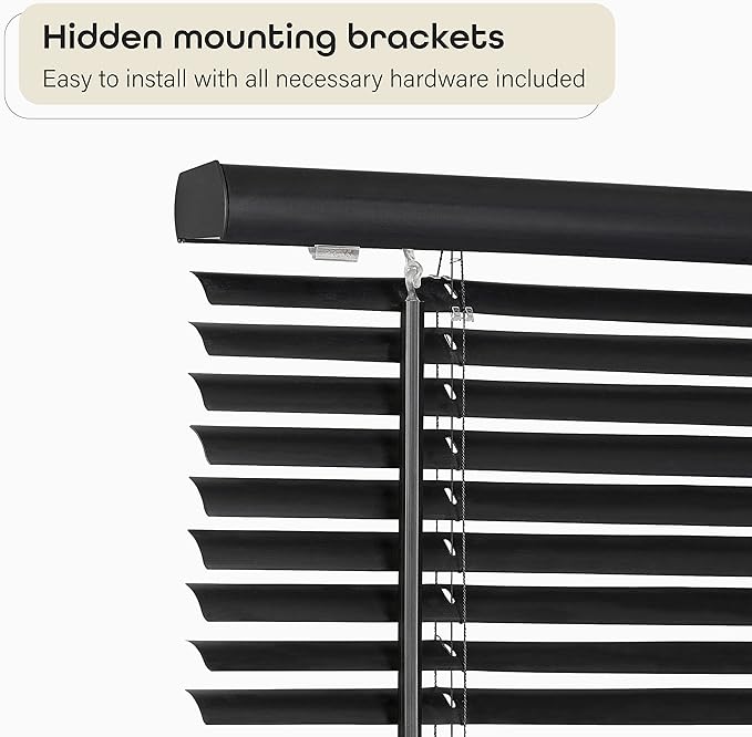Cordless Light Filtering Mini Blind - 30 Inch Width, 72 Inch Length, 1" Slat Size - Black - Cordless GII Morningstar Horizontal Windows Blinds for Interior by Achim Home Decor