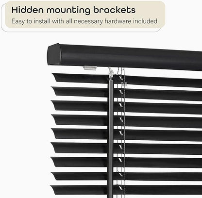 Cordless Light Filtering Mini Blind - 30 Inch Width, 72 Inch Length, 1" Slat Size - Black - Cordless GII Morningstar Horizontal Windows Blinds for Interior by Achim Home Decor