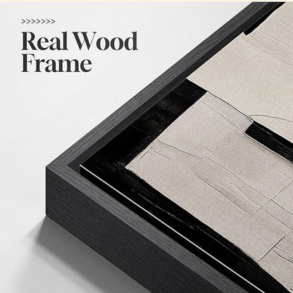 Large Framed Black and White Abstract Wall Art for Living Room, 2 Piece Modern Canvas Prints Paintings Artwork for Walls, Minimalist Black Beige Pictures for Hallway Dining Bedroom Wall Decor 24x36 In